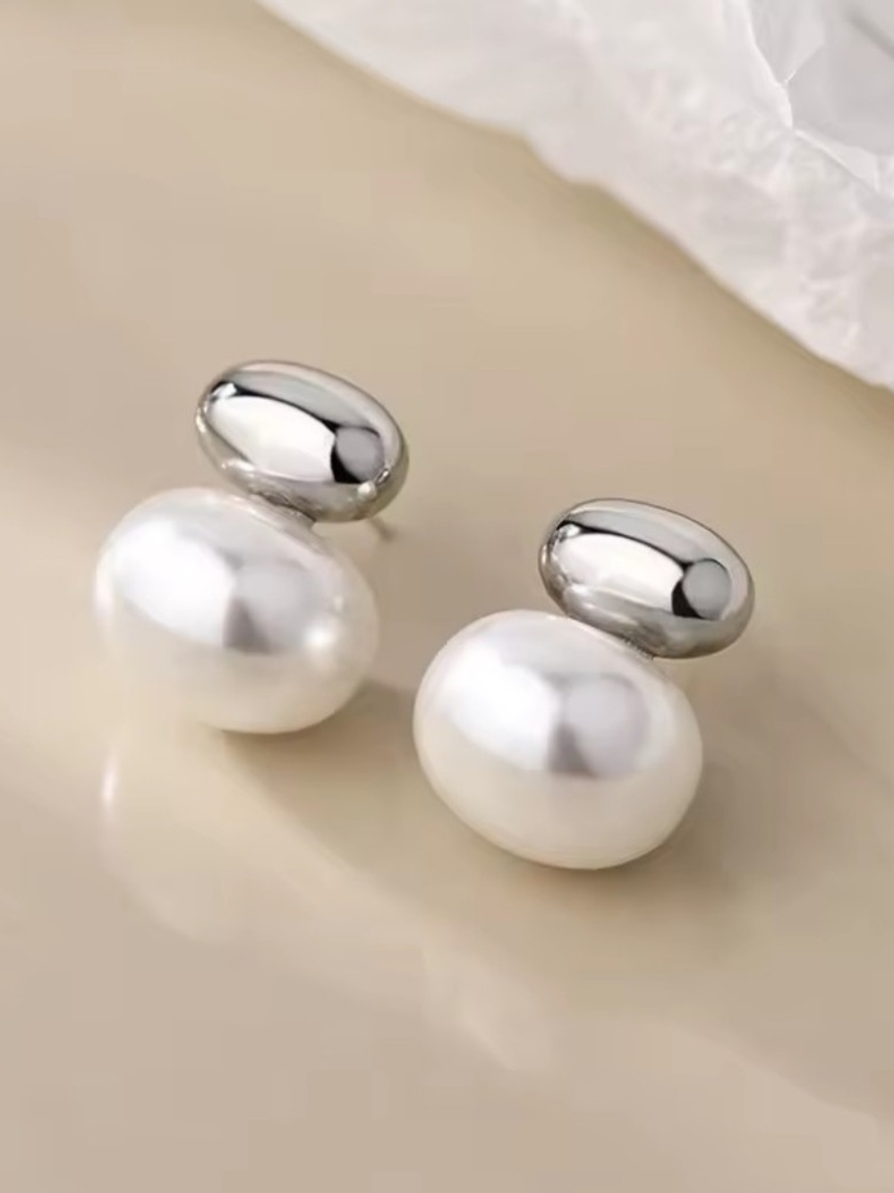 White Rhodium And Pearl Drop Earrings